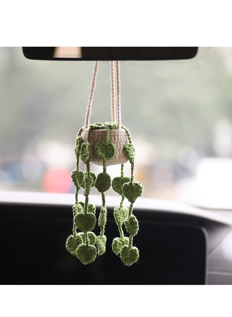 SYOSI Car Plant Crochet Hanging Basket Hanging Plant for Car Decor Car Accessories Car Ornament Rear View Mirror Accessories Car Ornament Cute Crochet Plant Car Mirror Hanging Accessories - Image 1