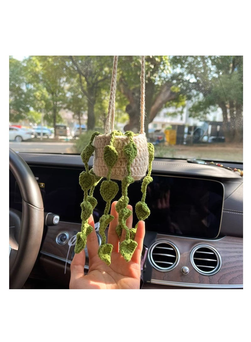 SYOSI Car Plant Crochet Hanging Basket Hanging Plant for Car Decor Car Accessories Car Ornament Rear View Mirror Accessories Car Ornament Cute Crochet Plant Car Mirror Hanging Accessories - Image 3