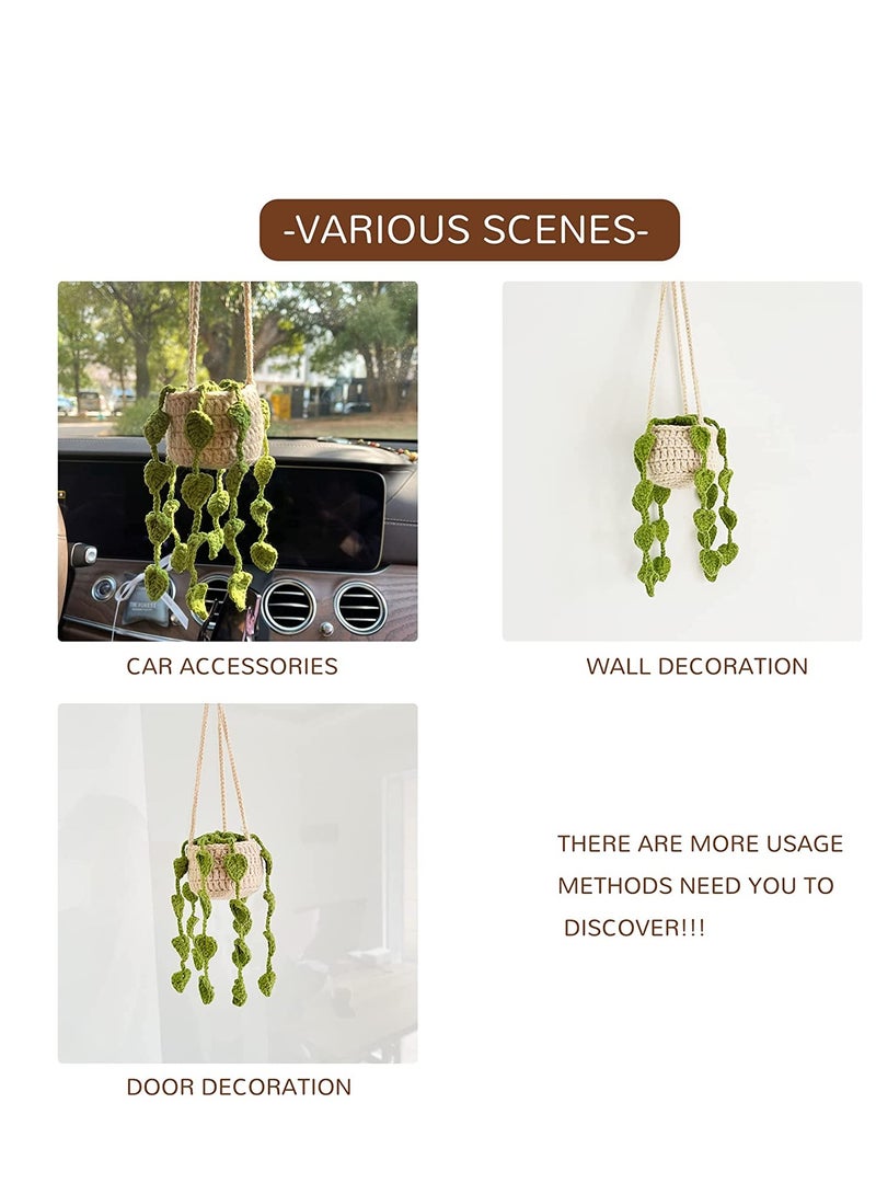 SYOSI Car Plant Crochet Hanging Basket Hanging Plant for Car Decor Car Accessories Car Ornament Rear View Mirror Accessories Car Ornament Cute Crochet Plant Car Mirror Hanging Accessories - Image 4