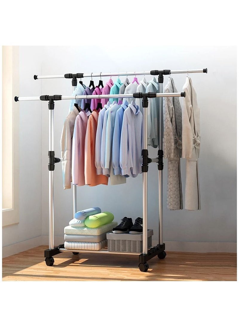 DubaiGallery Double Pole Extendable Clothes Rack Hanger Silver - Image 1