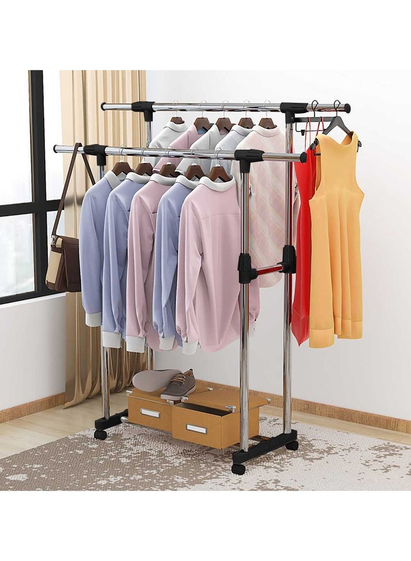 DubaiGallery Double Pole Extendable Clothes Rack Hanger Silver - Image 3