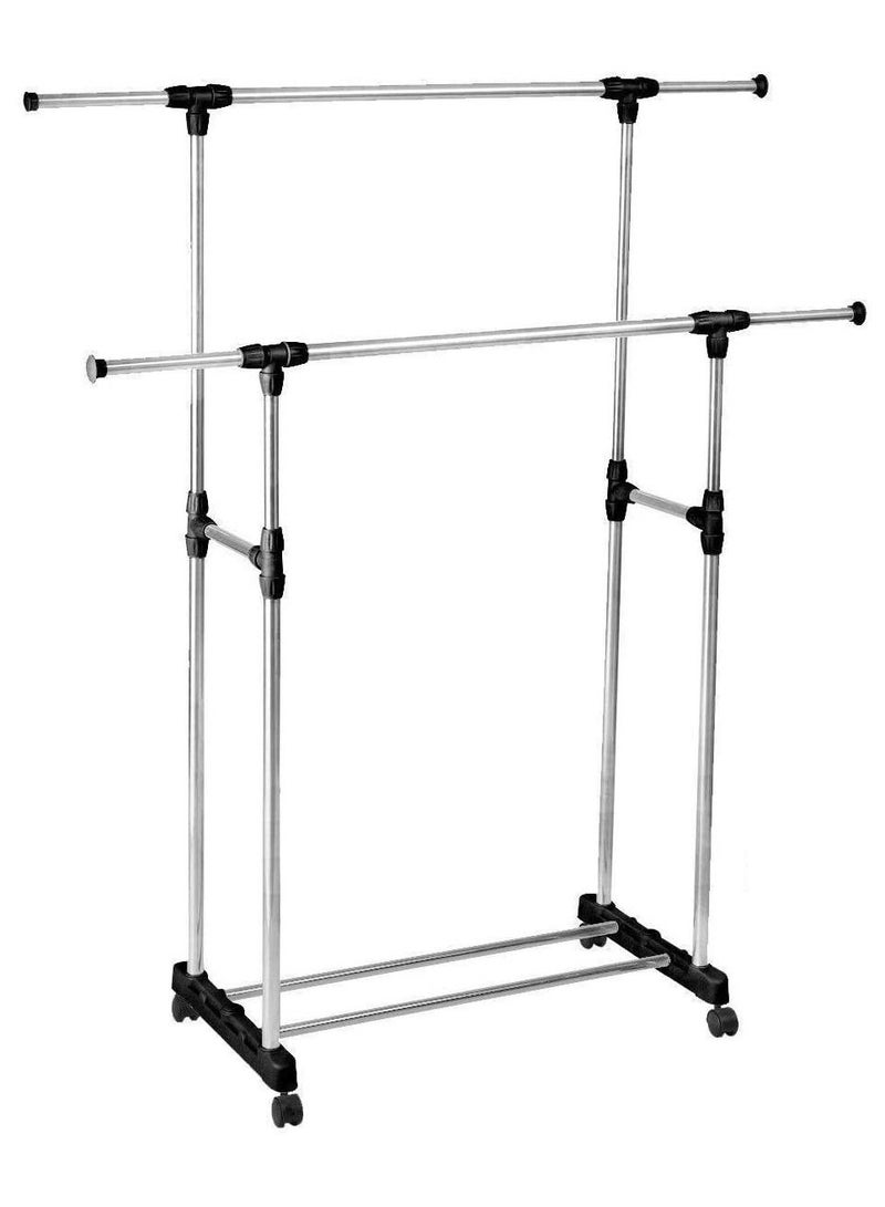 DubaiGallery Double Pole Extendable Clothes Rack Hanger Silver - Image 2