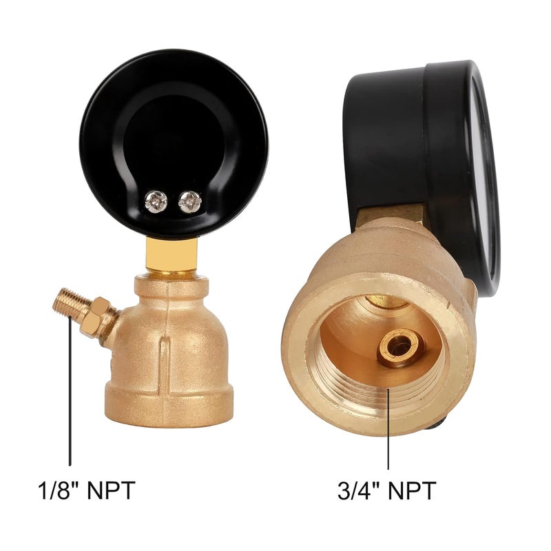 Uharbour Brass gas pressure gauge, 3/4 inch FNPT forged brass assembly with 30 psi air pressure gauge and air purge valve, widely for domestic gas in-line pressure testing - Image 5