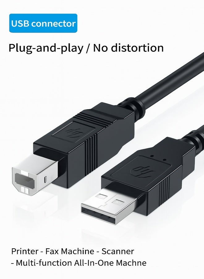 FUJISHKA Printer Cable USB 2.0 A-Male To B-Male 3M Cord High Speed Scanner Cord Compatible with HP/ Cannon/ Brother/ Samsung/ Dell/ Epson/ Lexmark/ Xerox/ Piano/ Dac - Black - Image 1