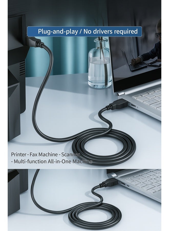 FUJISHKA Printer Cable USB 2.0 A-Male To B-Male 3M Cord High Speed Scanner Cord Compatible with HP/ Cannon/ Brother/ Samsung/ Dell/ Epson/ Lexmark/ Xerox/ Piano/ Dac - Black - Image 4