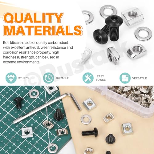 Rustark 201Pcs 2 Sizes Black M5 T-Nuts Screws Assortment Kit Hammer Head T-Slot Nut T Nut and Screw Kits T Nuts Screws T Slot Nut Head Fastener T Sliding Screw Stud for 2020 Series Aluminum Extrusion - Image 3