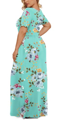 LONGYUAN Women's Plus Size Maxi Dresses for Curvy Women Summer Short Sleeve Casual 2026 Long Dress Mint Green 2XL - Image 3