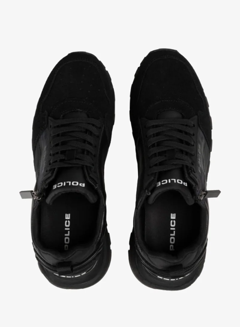 Police Police Men's Multi-Texture Running Sneakers with Genuine Leather & Layered Athletic Runner Design – Black