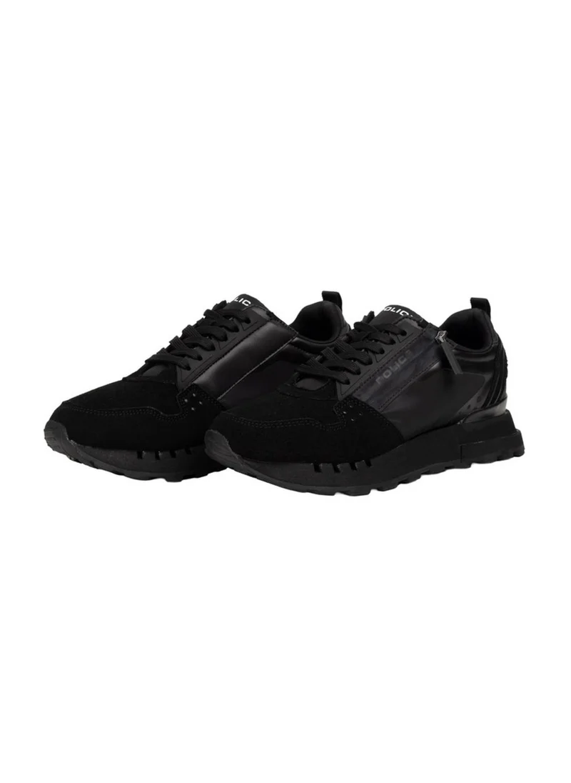 بوليس Police Men's Multi-Texture Running Sneakers with Genuine Leather & Layered Athletic Runner Design – Black