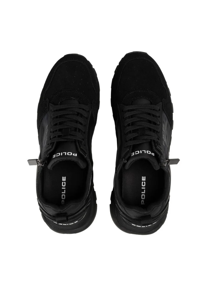 بوليس Police Men's Multi-Texture Running Sneakers with Genuine Leather & Layered Athletic Runner Design – Black