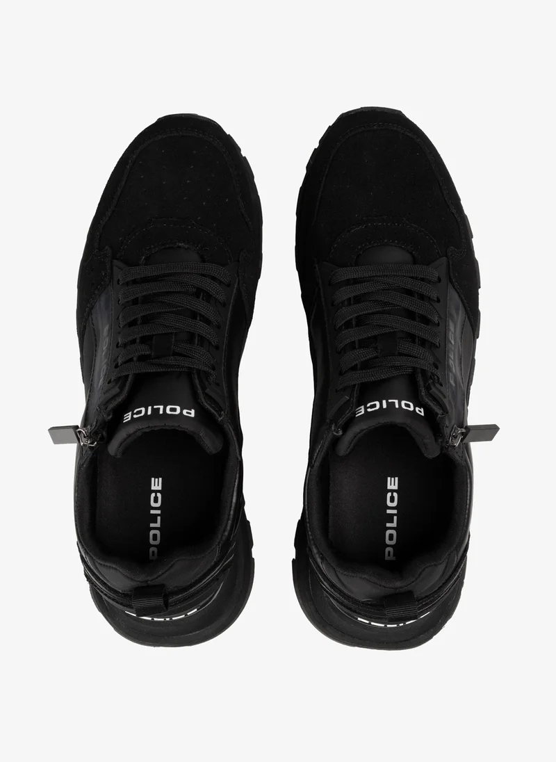 بوليس Police Men's Multi-Texture Running Sneakers with Genuine Leather & Layered Athletic Runner Design – Black
