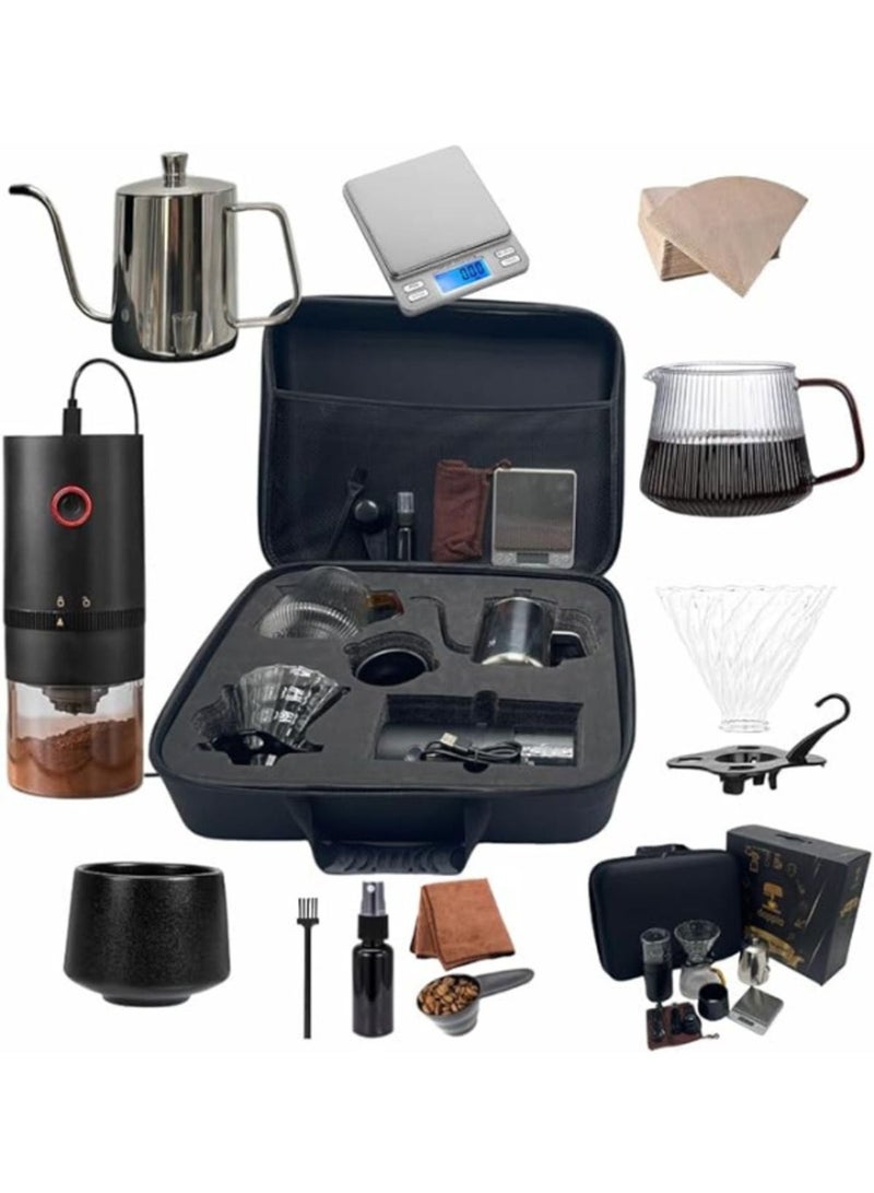Doppio 12 Pcs V60 Pour Over Electric Coffee Maker with Electric Grinder Dripper Set