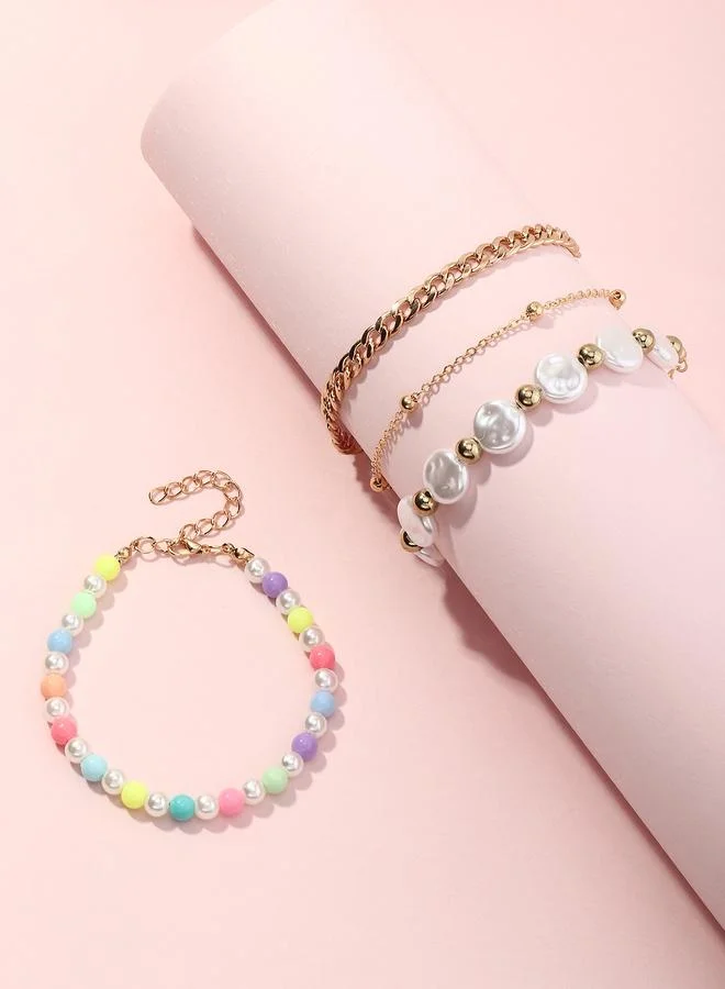 Pack of 4 - Girls Multi-Color Beaded and Chain Bracelet