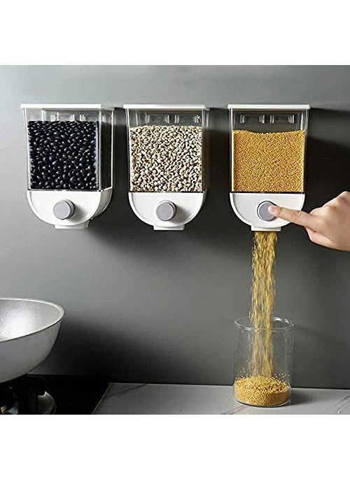 Kriya - kriya pack of 3 Push Button Storage Container with Wall Mounted Double Sided Tap Storage Tank Jarfor Pulses Beans Grain Nuts Oatmeal and Candy Storage Dispenser multi - Image 1