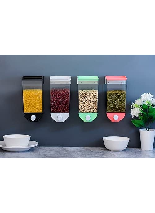 Kriya - kriya pack of 3 Push Button Storage Container with Wall Mounted Double Sided Tap Storage Tank Jarfor Pulses Beans Grain Nuts Oatmeal and Candy Storage Dispenser multi - Image 1