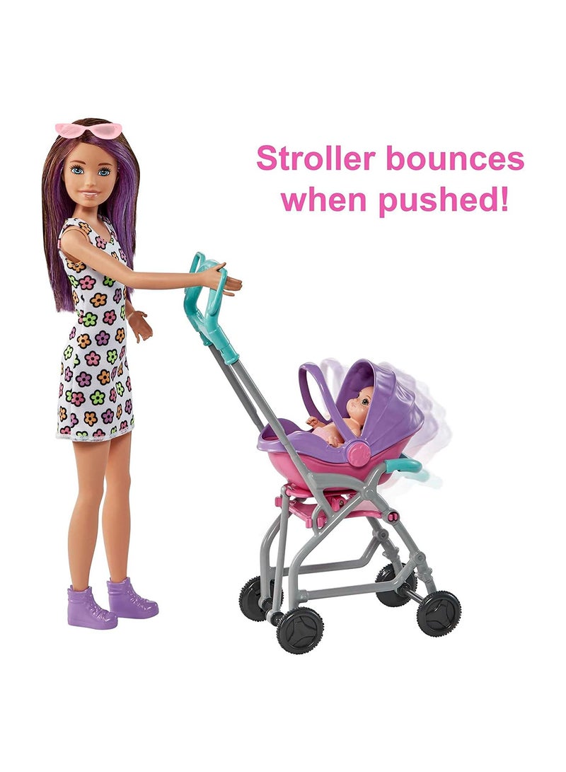 Mattel Games Skipper Babysitters Inc. Playset with Skipper Babysitter Doll Brunette, Stroller, Baby Doll & 5 Accessories - Image 4
