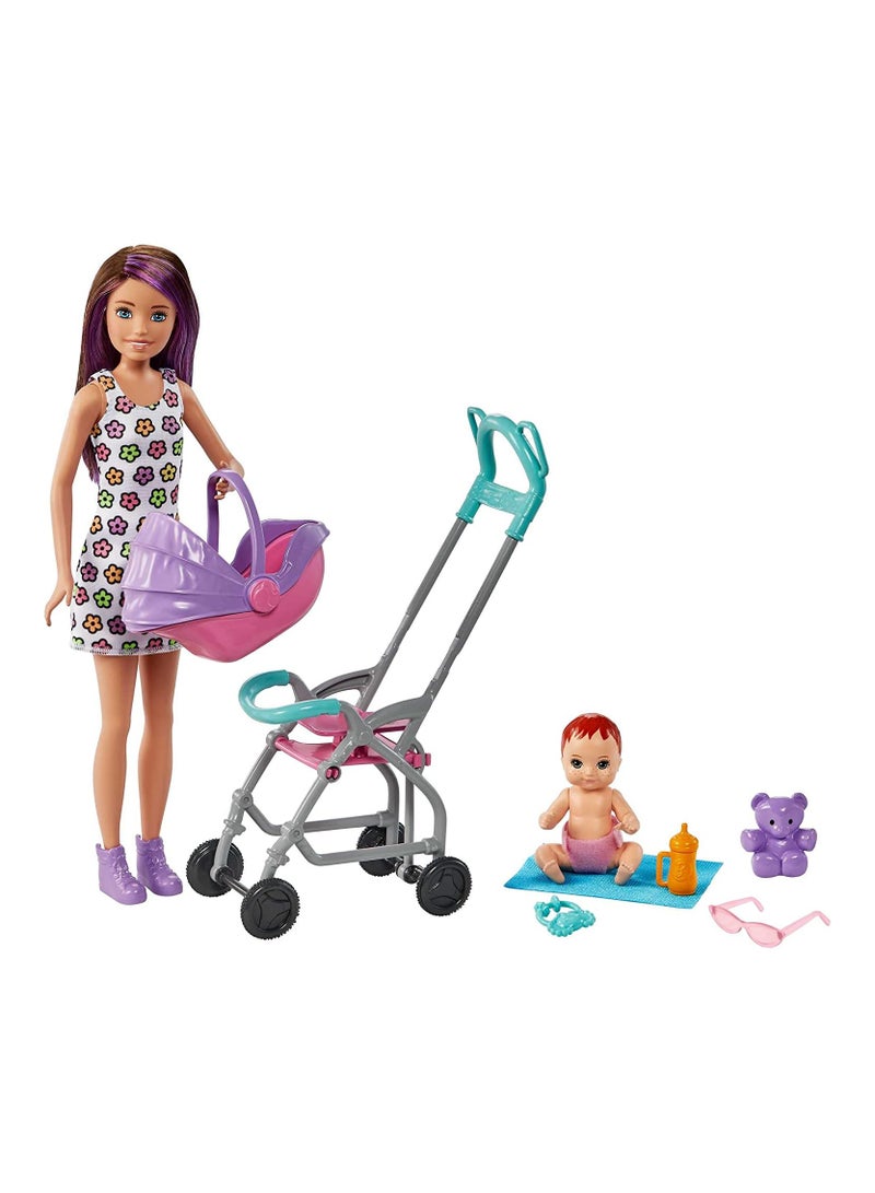 Mattel Games Skipper Babysitters Inc. Playset with Skipper Babysitter Doll Brunette, Stroller, Baby Doll & 5 Accessories - Image 1