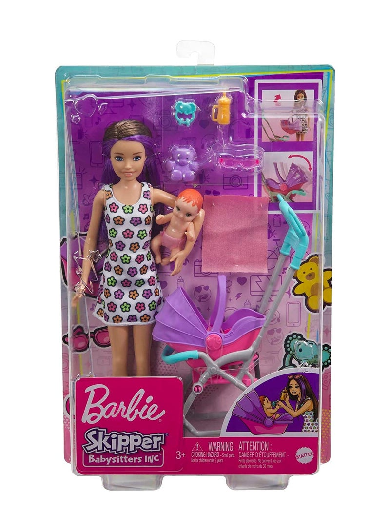 Mattel Games Skipper Babysitters Inc. Playset with Skipper Babysitter Doll Brunette, Stroller, Baby Doll & 5 Accessories - Image 5