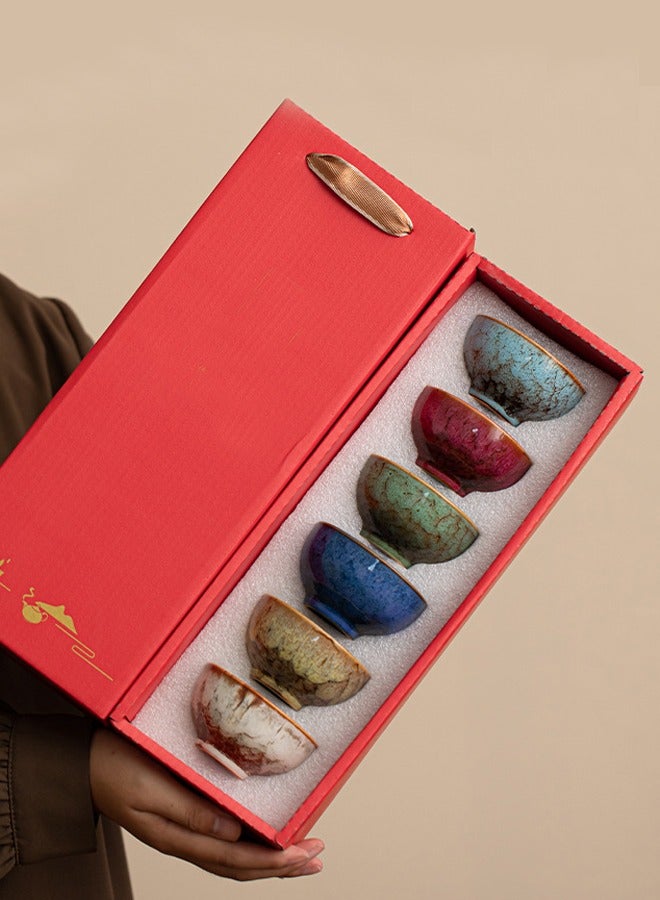 XiuWoo 6 Piece Ceramic Tea Cup gift set,Double Walled Espresso V60 Coffee Cups Porcelain Tea Cup Set, Chinese kung fu tea set, Japanese style tea cup, yerba mate tea set, ceramic mate cup set,6 Colors(Nice Packaging, Used as Gift) - Image 1