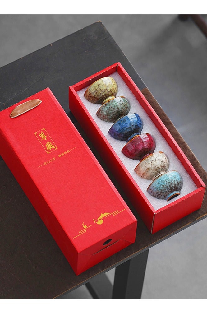 XiuWoo 6 Piece Ceramic Tea Cup gift set,Double Walled Espresso V60 Coffee Cups Porcelain Tea Cup Set, Chinese kung fu tea set, Japanese style tea cup, yerba mate tea set, ceramic mate cup set,6 Colors(Nice Packaging, Used as Gift) - Image 5