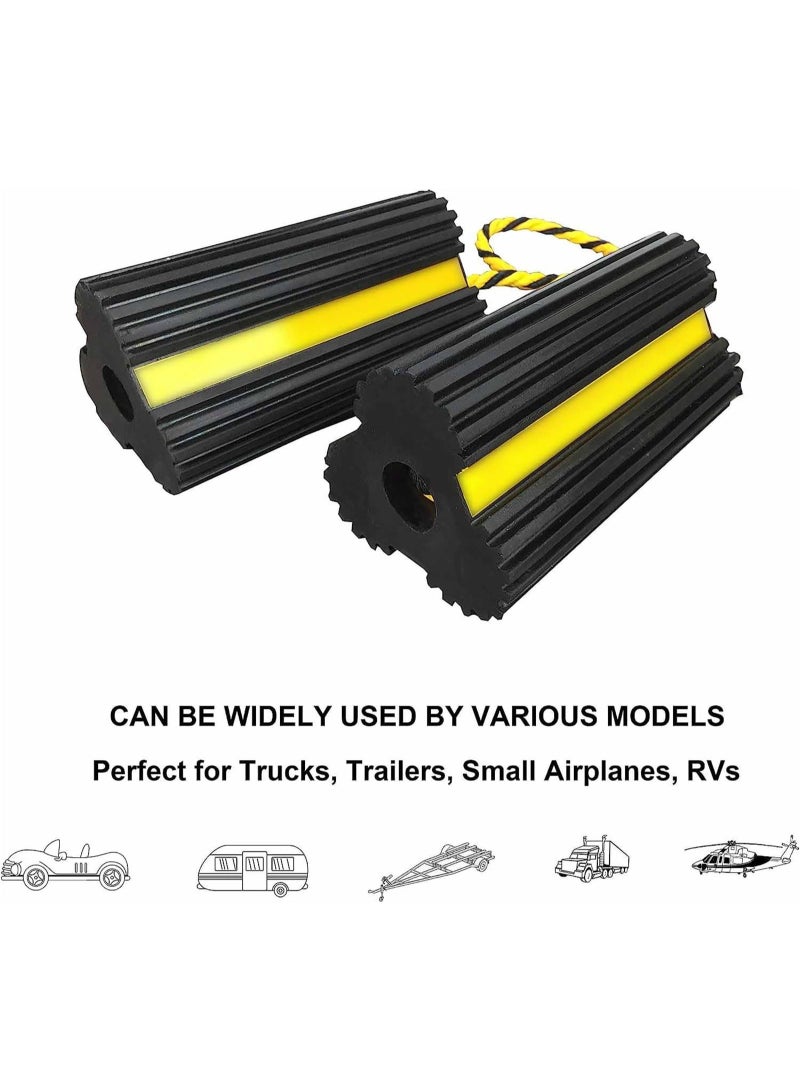 Heavy Duty Rubber Dual Wheel Chocks Front and Back, RV Leveling Blocks Non Slip Base with Nylon Rope Yellow Reflective Tape for Travel Trailers, Car, Camper, Truck - Image 4