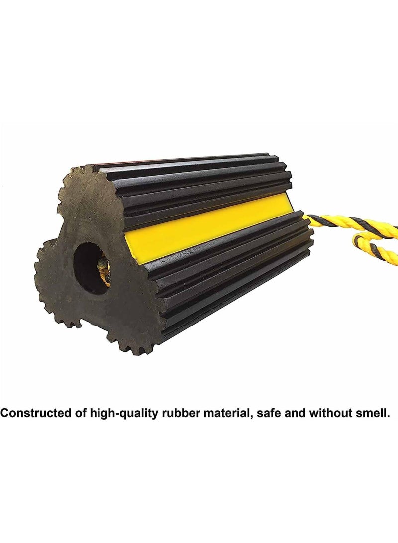 Heavy Duty Rubber Dual Wheel Chocks Front and Back, RV Leveling Blocks Non Slip Base with Nylon Rope Yellow Reflective Tape for Travel Trailers, Car, Camper, Truck - Image 2