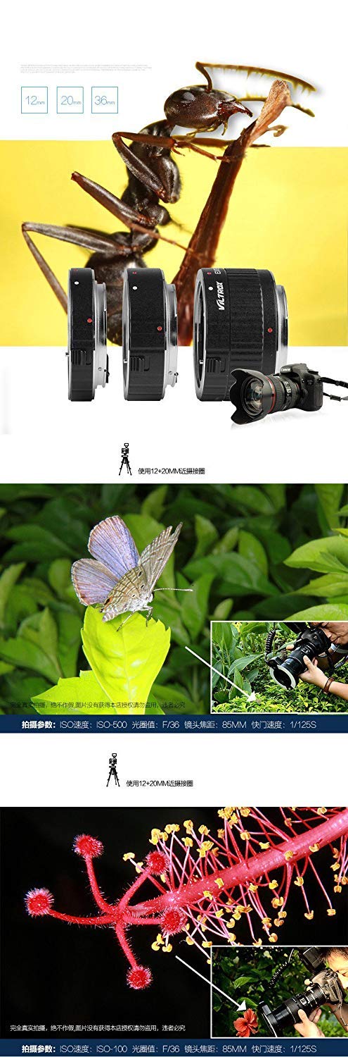 VILTROX DG-C Auto-Focus Macro Lens Extension Tube Set (12mm, 20mm, 36mm Length) for Canon EF/EF-S Mount Lenses n DSLR Camera 5D2 5D3 5D4 6D 7D 70D 80D 700D 760D 1300D T7 T6i T5i - Image 5