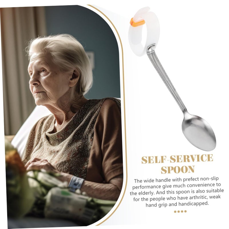 Silver Adaptive Fork And Spoon For Seniors Non Slip Handles Portable Eating Utensils - Image 3