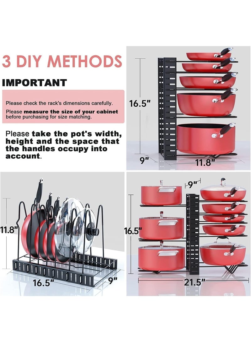 Easy Adjustable 8 Layer U Shape Metal Pot Pan Organizer Rack (Black) - Image 5