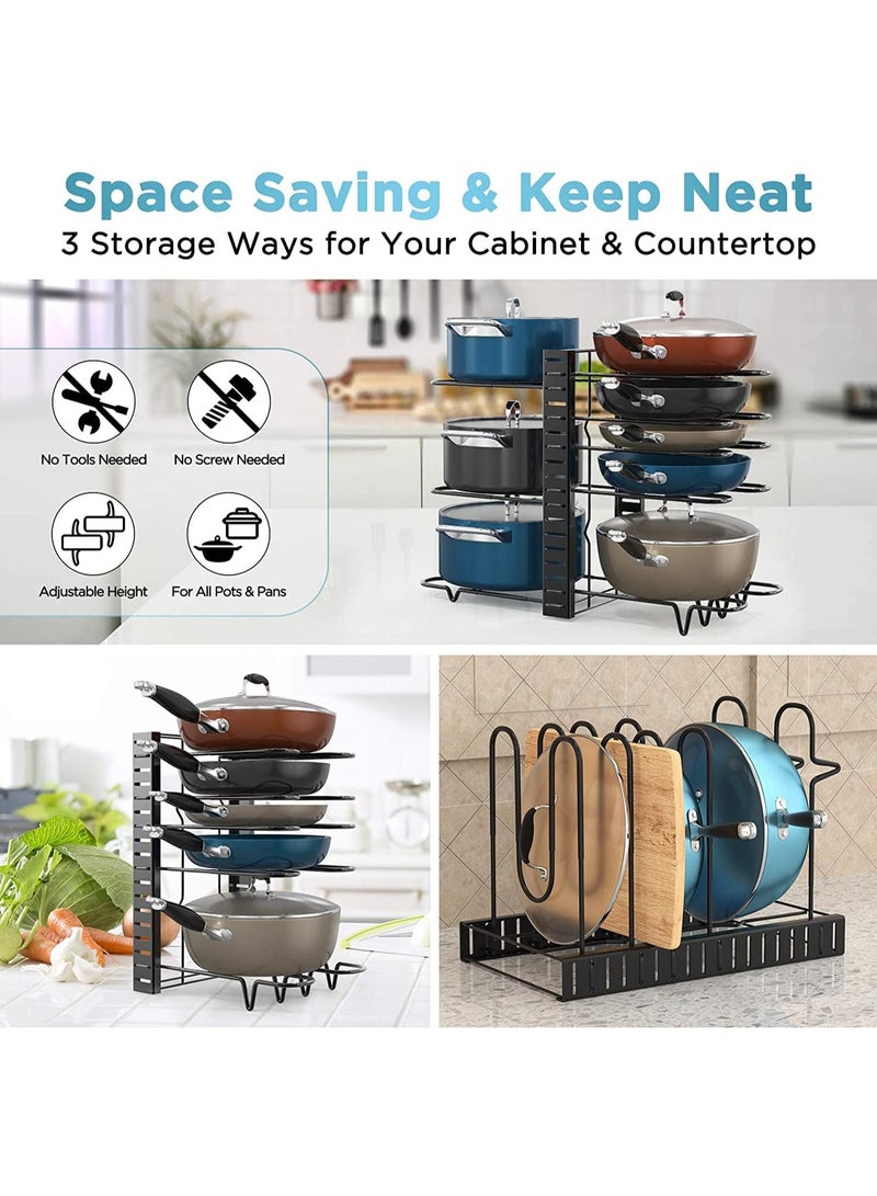 Easy Adjustable 8 Layer U Shape Metal Pot Pan Organizer Rack (Black) - Image 4
