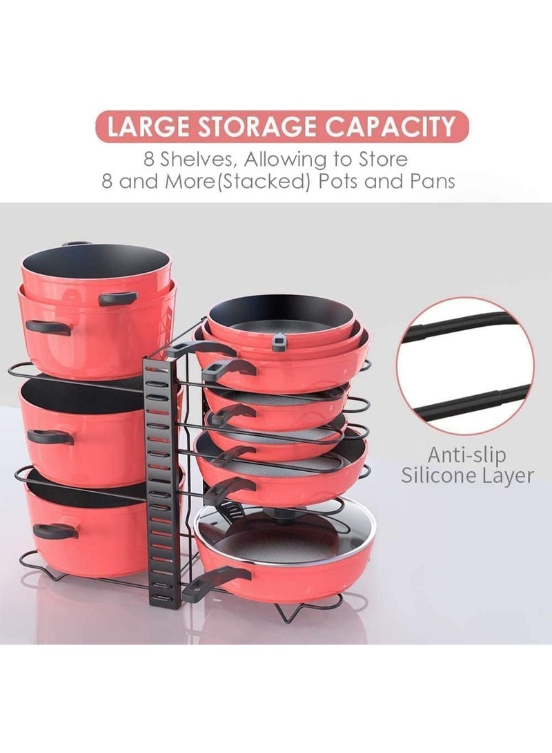 Easy Adjustable 8 Layer U Shape Metal Pot Pan Organizer Rack (Black) - Image 3
