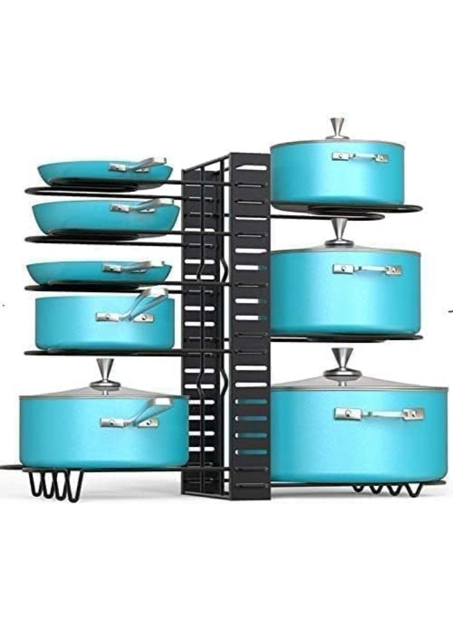 Easy Adjustable 8 Layer U Shape Metal Pot Pan Organizer Rack (Black) - Image 2