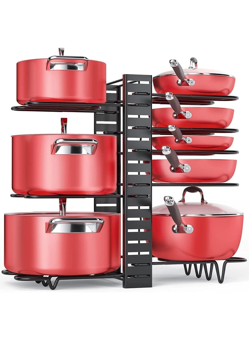 Easy Adjustable 8 Layer U Shape Metal Pot Pan Organizer Rack (Black) - Image 1