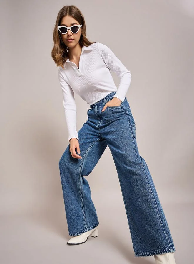 SASSAFRAS Elasticated High Rise Straight Fit Jeans by Styli