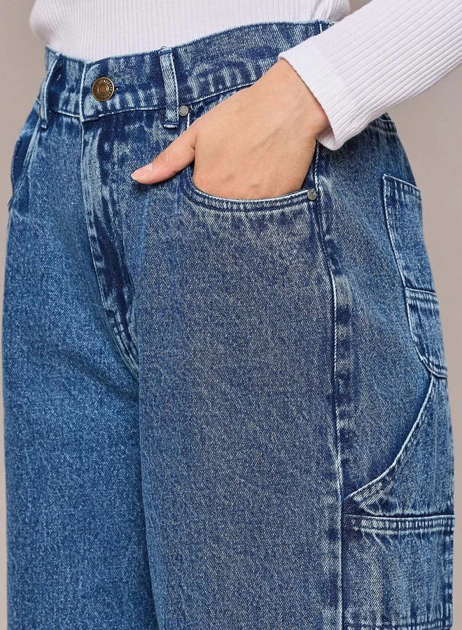 SASSAFRAS Elasticated High Rise Straight Fit Jeans by Styli