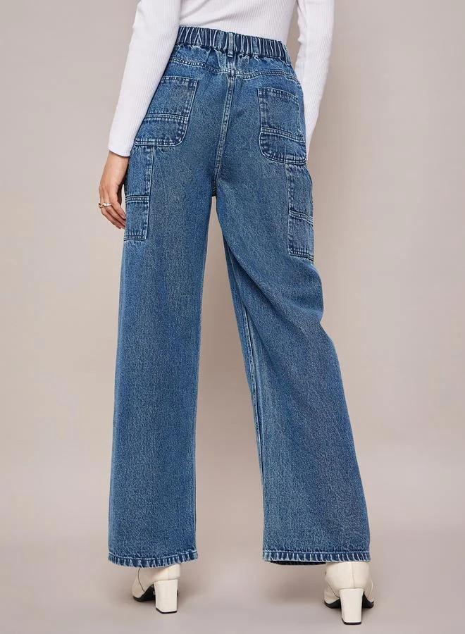 SASSAFRAS Elasticated High Rise Straight Fit Jeans by Styli