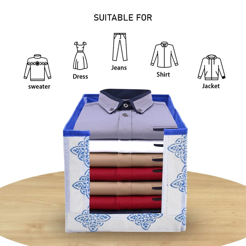 Whitekrafts Shirt Stacker Wardrobe Organizer Shirt Storage Bin clothing covers for closets Printed Fabric Combo 3 Pcs - Image 4