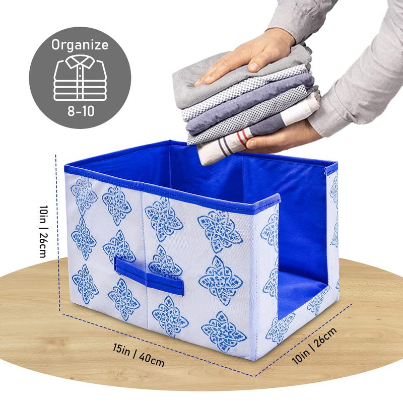 Whitekrafts Shirt Stacker Wardrobe Organizer Shirt Storage Bin clothing covers for closets Printed Fabric Combo 3 Pcs - Image 3
