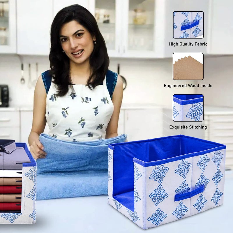 Whitekrafts Shirt Stacker Wardrobe Organizer Shirt Storage Bin clothing covers for closets Printed Fabric Combo 3 Pcs - Image 2