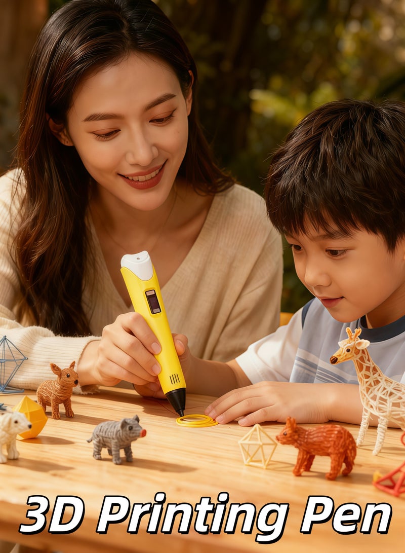 شو وو قلم طباعة ثلاثي الأبعاد للأطفال، قلم ثلاثي الأبعاد مع شاشة عرض، رسم جرافيتي، هدية للأطفال، رسم يدوي، متوافق مع خيوط PLA وABS، درجة حرارة وسرعة قابلة للتعديل، للكتابة على الجدران والرسم وصناعة النماذج (أصفر) - Image 1