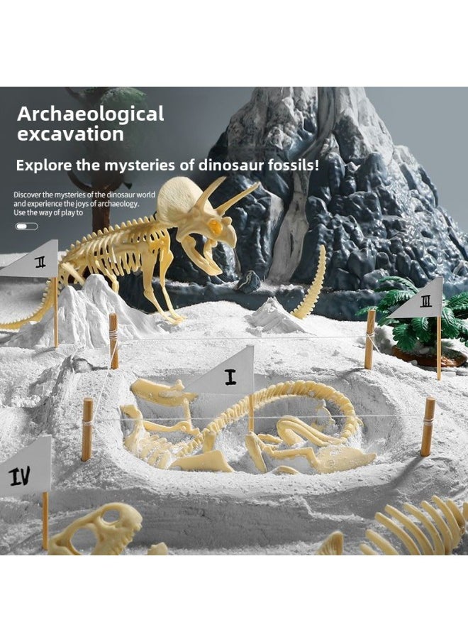 Generic - Dinosaur Skeleton Fossil Archaeological Digging Toy Boy Children Tyrannosaurus Rex Assembled Model Digging Gem Birthday Gift-Color:Gypsum Alone/Triceratops - Image 1