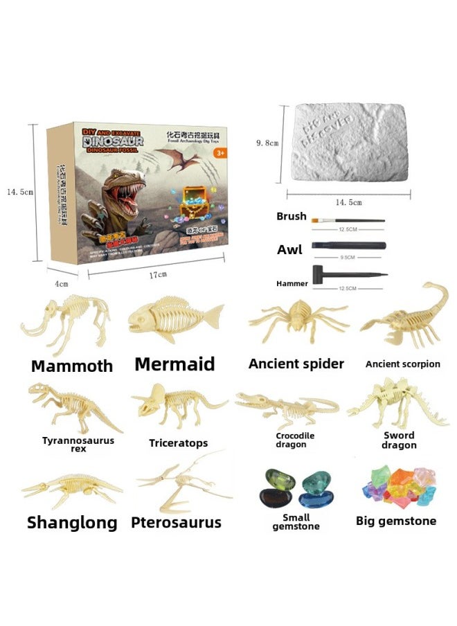 Generic - Dinosaur Skeleton Fossil Archaeological Digging Toy Boy Children Tyrannosaurus Rex Assembled Model Digging Gem Birthday Gift-Color:Gypsum Alone/Triceratops - Image 1