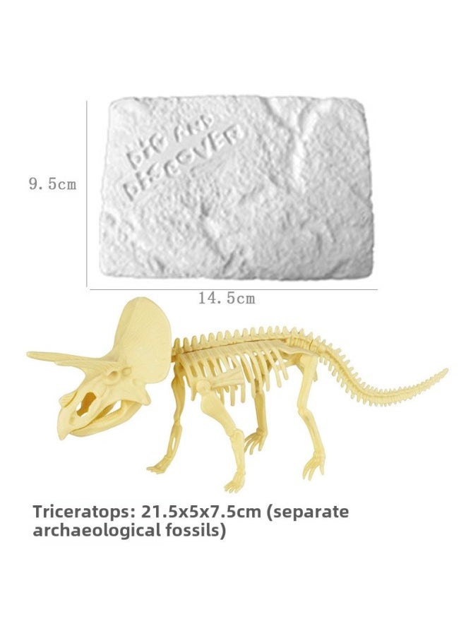 Generic - Dinosaur Skeleton Fossil Archaeological Digging Toy Boy Children Tyrannosaurus Rex Assembled Model Digging Gem Birthday Gift-Color:Gypsum Alone/Triceratops - Image 1