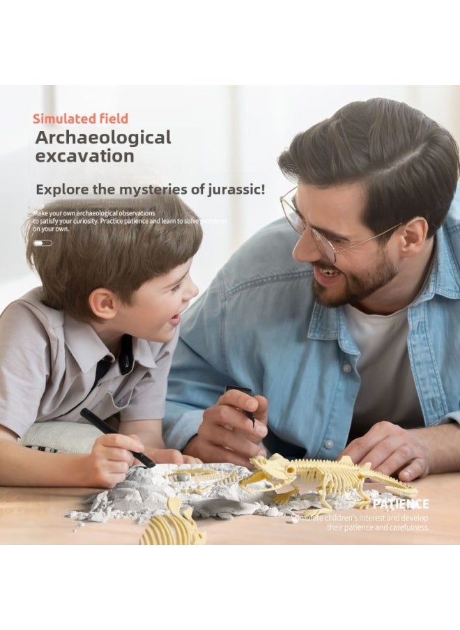 Generic - Dinosaur Skeleton Fossil Archaeological Digging Toy Boy Children Tyrannosaurus Rex Assembled Model Digging Gem Birthday Gift-Color:Gypsum Alone/Triceratops - Image 1