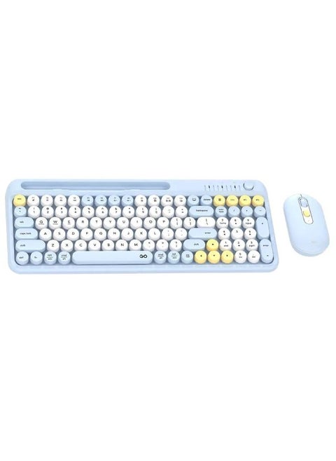 WK899 Dual Mode Combo ( BT3-5 & Wireless 2.4GHz ) Multi Device With Mobile Holder And Volume Knob – AR / EN layout Pop Keys – Battery Power – Support Mac & Win for PC Laptop Pad | Blue