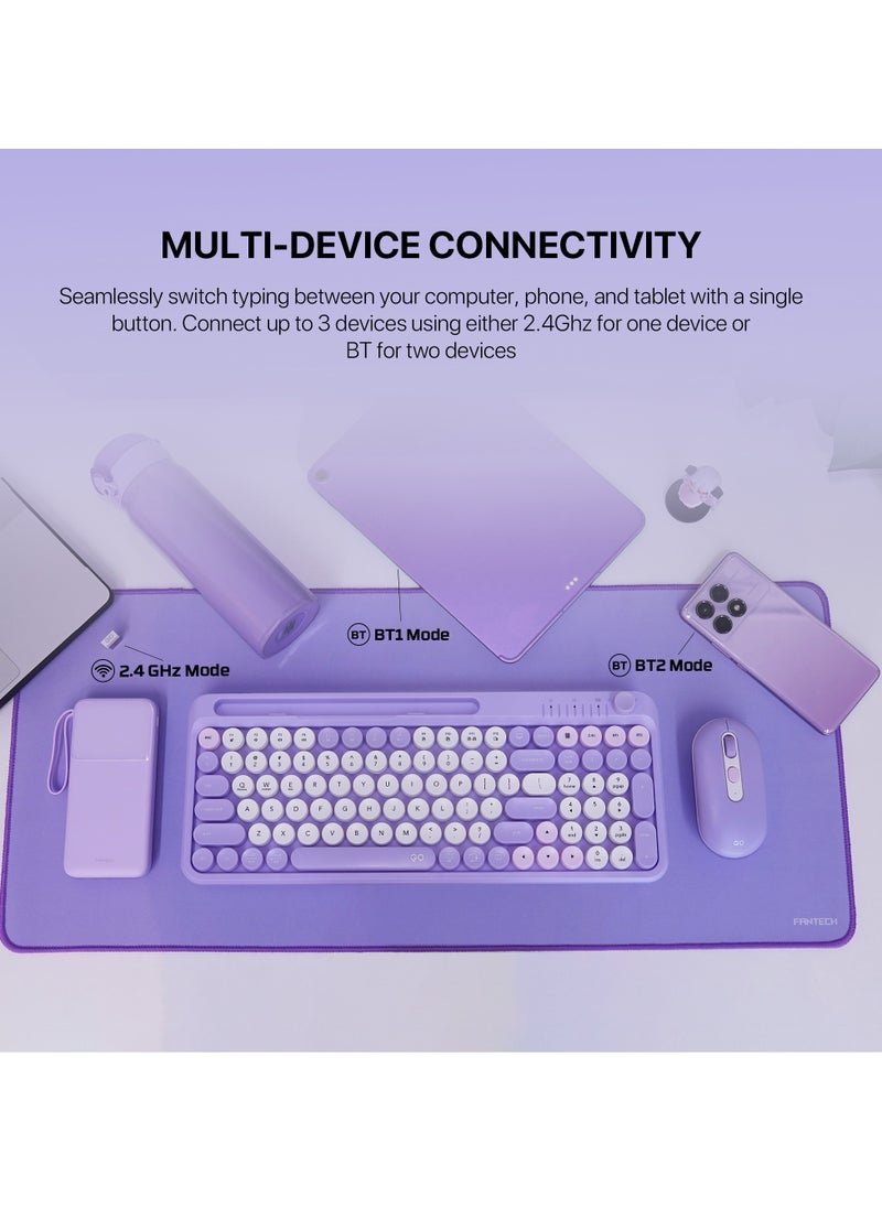 FANTECH - WK899 Dual Mode Combo ( BT3-5 & Wireless 2.4GHz ) Multi Device With Mobile Holder And Volume Knob – AR / EN layout Pop Keys – Battery Power – Support Mac & Win for PC Laptop Pad | Blue - Image 1