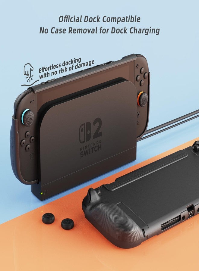 playvital PURE Protective Grip Case for Nintendo Switch 2 - Dockable Shockproof TPU Cover & 4 Thumbstick Caps | Ergonomic Anti-Slip Grips Design Accessories - Black - Image 2