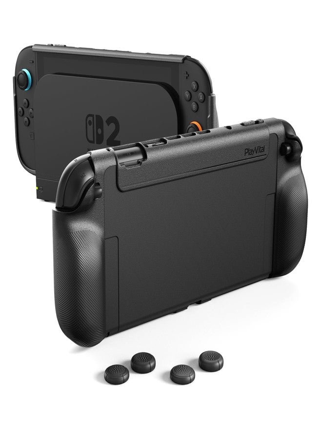 playvital PURE Protective Grip Case for Nintendo Switch 2 - Dockable Shockproof TPU Cover & 4 Thumbstick Caps | Ergonomic Anti-Slip Grips Design Accessories - Black - Image 1