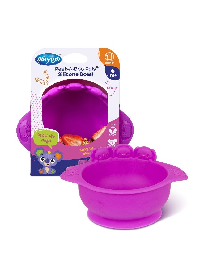 Playgro Peek-A-Boo Pals Silicone Bowl – Pink – BPA-Free Food-Grade Silicone Baby Feeding Bowl, Strong Suction Base for Weaning & Self-Feeding Toddlers - Image 3