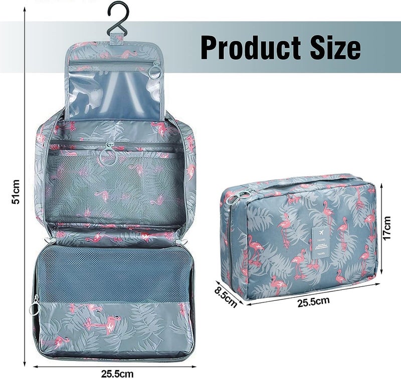 TS WITH TECHSUN Cosmetic Hanging Toiletry Bag For Men Women Travel Organizer Accessory Waterproof Nylon Makeup Shaving Kit Pouch Bag For Men Women (Blue Flamingo), 8.5 Cm - Image 3